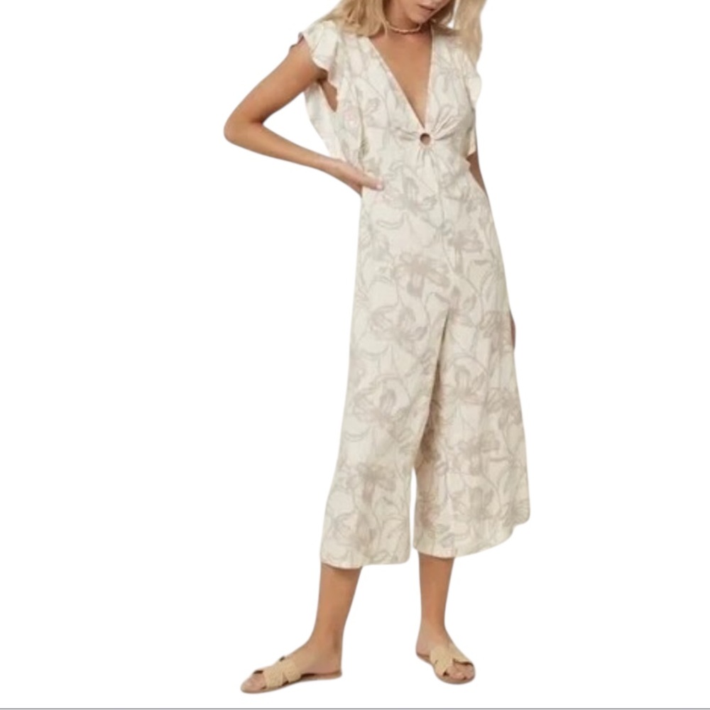 O'Neill Cream Floral Jumpsuit romper wide leg size large